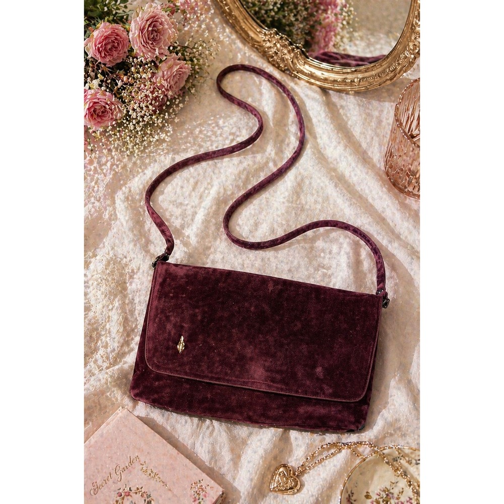 Vintage Burgundy Velvet Clutch Crossbody Bag Coquette Romantic Y2K Evening